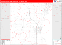 Oshkosh-Neenah Metro Area Digital Map Red Line Style